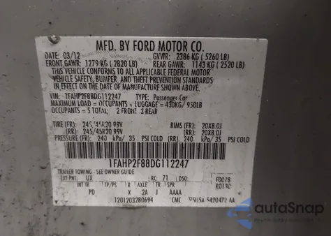 2013 Ford Taurus Limited z USA, uszkodzony, nr VIN 1FAHP2F88DG112247